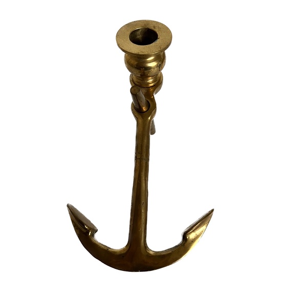 Candle Stick Brass Anchor Heavy Metal Nautical Beach Boat Decor 6" Long Solid - Picture 5 of 7